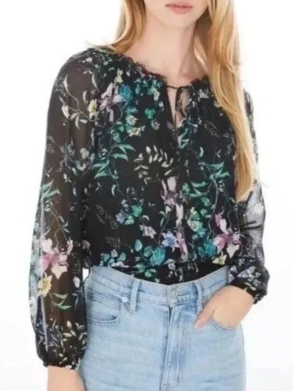 Generation Love Hallie Black Floral Silk Blouse Medium - Picture 2 of 7